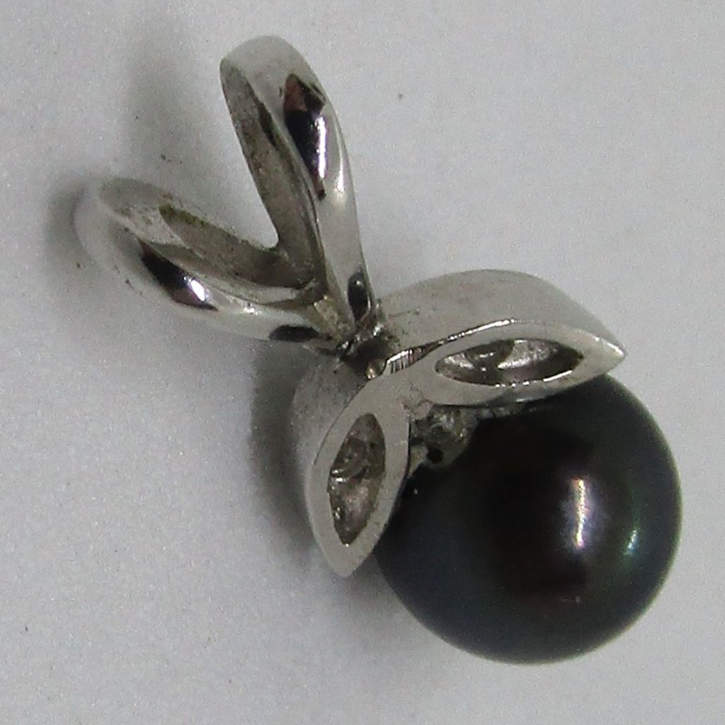Tahitian Pearl Sterling Silver Leaf Top Pendant Or Charm